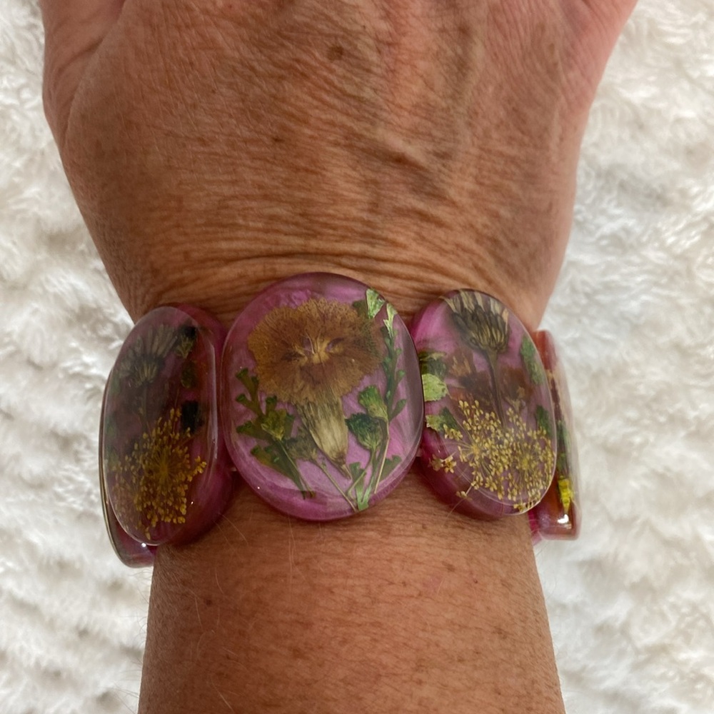 Vintage pressed flowers panel bracelet